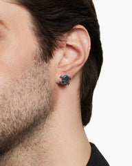 Pavé Skull Stud Earring in Sterling Silver with Black Diamonds and Rubies, 13.5mm