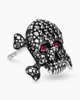 Pavé Skull Stud Earring in Sterling Silver with Black Diamonds and Rubies, 13.5mm