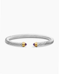 Classic Cable Bracelet in Sterling Silver with 14K Yellow Gold and Amethyst, 5mm
