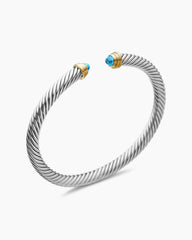 Classic Cable Bracelet in Sterling Silver with 14K Yellow Gold and Blue Topaz, 5mm
