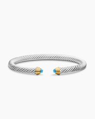 Classic Cable Bracelet in Sterling Silver with 14K Yellow Gold and Blue Topaz, 5mm
