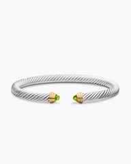 Classic Cable Bracelet in Sterling Silver with 14K Yellow Gold and Peridot, 5mm