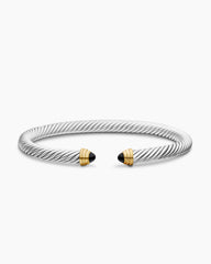 Classic Cable Bracelet in Sterling Silver with 14K Yellow Gold and Black Onyx, 5mm