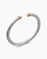 Classic Cable Bracelet in Sterling Silver with 14K Yellow Gold and Pearls, 5mm