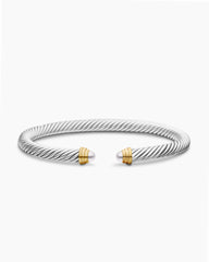 Classic Cable Bracelet in Sterling Silver with 14K Yellow Gold and Pearls, 5mm