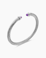 Classic Cable Bracelet in Sterling Silver with Amethyst and Diamonds, 5mm