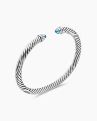 Classic Cable Bracelet in Sterling Silver with Blue Topaz and Diamonds, 5mm