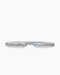 Classic Cable Bracelet in Sterling Silver with Blue Topaz and Diamonds, 5mm