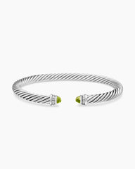 Classic Cable Bracelet in Sterling Silver with Peridot and Diamonds, 5mm