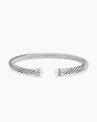 Classic Cable Bracelet in Sterling Silver with Pearls and Diamonds, 5mm