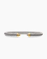 Classic Cable Bracelet in Sterling Silver with 14K Yellow Gold Domes, 5mm