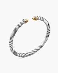 Classic Cable Bracelet in Sterling Silver with 18K Yellow Gold, Gold Domes and Diamonds, 5mm