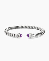 Classic Cable Bracelet in Sterling Silver with Amethyst and Diamonds, 5mm