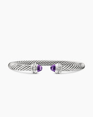 Classic Cable Bracelet in Sterling Silver with Amethyst and Diamonds, 5mm
