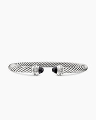 Classic Cable Bracelet in Sterling Silver with Black Onyx and Diamonds, 5mm