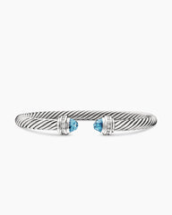 Classic Cable Bracelet in Sterling Silver with Blue Topaz and Diamonds, 5mm
