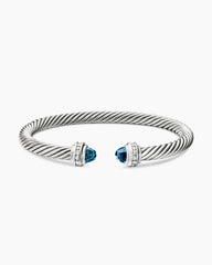Classic Cable Bracelet in Sterling Silver with Hampton Blue Topaz and Diamonds, 5mm