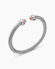 Classic Cable Bracelet in Sterling Silver with Morganite and Diamonds, 5mm