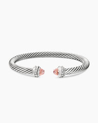 Classic Cable Bracelet in Sterling Silver with Morganite and Diamonds, 5mm