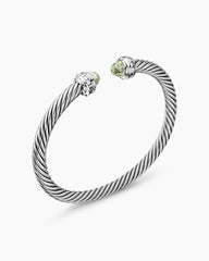 Classic Cable Bracelet in Sterling Silver with Prasiolite and Diamonds, 5mm