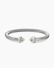 Classic Cable Bracelet in Sterling Silver with Prasiolite and Diamonds, 5mm