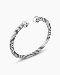 Classic Cable Bracelet in Sterling Silver with Pearls and Diamonds, 5mm