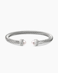 Classic Cable Bracelet in Sterling Silver with Pearls and Diamonds, 5mm