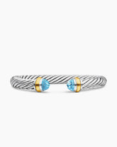 Classic Cable Bracelet in Sterling Silver with 14K Yellow Gold and Blue Topaz, 7mm