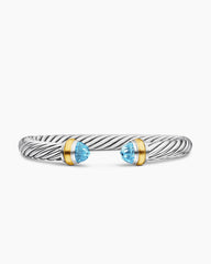 Classic Cable Bracelet in Sterling Silver with 14K Yellow Gold and Blue Topaz, 7mm