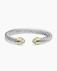 Classic Cable Bracelet in Sterling Silver with 14K Yellow Gold and Prasiolite, 7mm