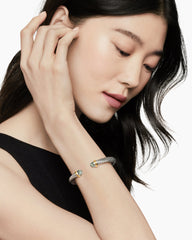 Classic Cable Bracelet in Sterling Silver with 14K Yellow Gold and Prasiolite, 7mm