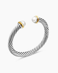 Classic Cable Bracelet in Sterling Silver with 14K Yellow Gold and Pearls, 7mm