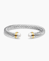 Classic Cable Bracelet in Sterling Silver with 14K Yellow Gold and Pearls, 7mm