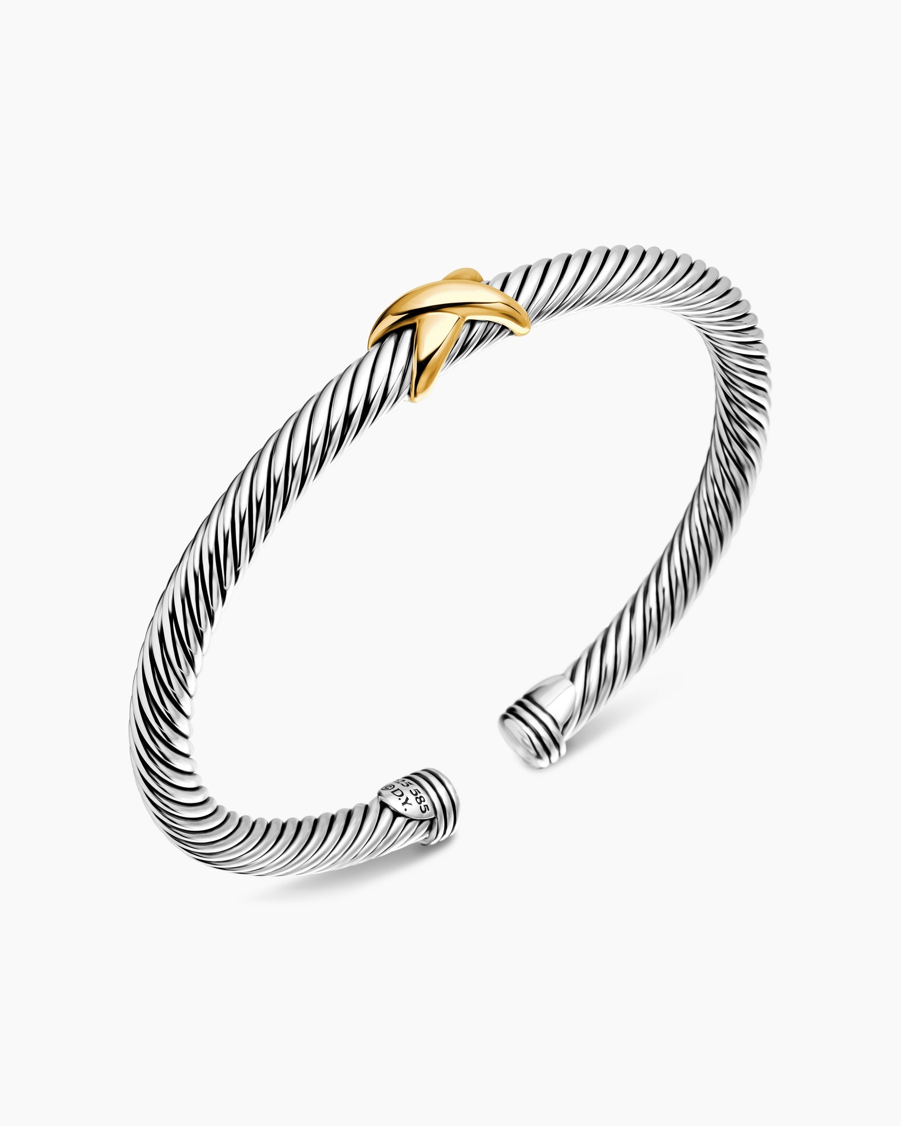 X Classic Cable Station Bracelet in Sterling Silver with 14K Yellow Gold, 5mm