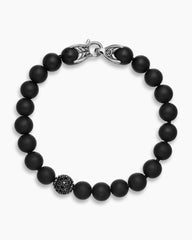 Spiritual Beads Bracelet in Sterling Silver with Black Onyx and Pavé Black Diamond Station, 8mm