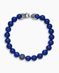 Spiritual Beads Bracelet in Sterling Silver with Lapis and Pavé Sapphire Station, 8mm