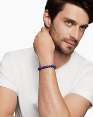 Spiritual Beads Bracelet in Sterling Silver with Lapis and Pavé Sapphire Station, 8mm