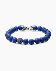 Spiritual Beads Bracelet in Sterling Silver with Lapis and Pavé Sapphire Station, 8mm