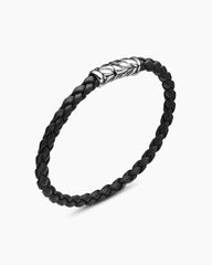 Chevron Woven Bracelet in Black Rubber and Sterling Silver, 6mm