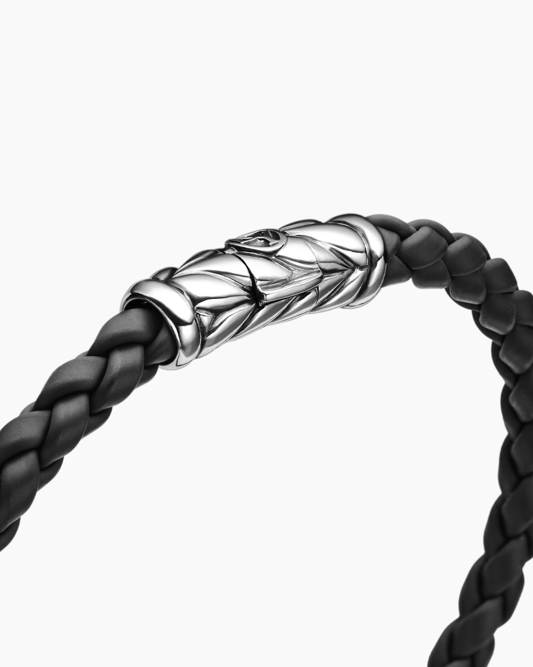 Chevron Woven Bracelet in Black Rubber and Sterling Silver, 6mm