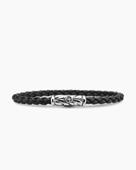 Chevron Woven Bracelet in Black Rubber and Sterling Silver, 6mm