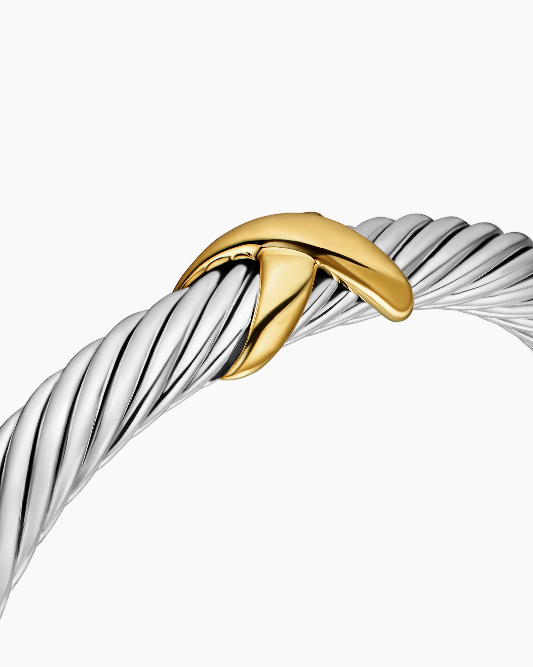 X Classic Cable Station Bracelet in Sterling Silver with 14K Yellow Gold, 7mm