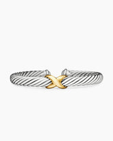 X Classic Cable Station Bracelet in Sterling Silver with 14K Yellow Gold, 7mm