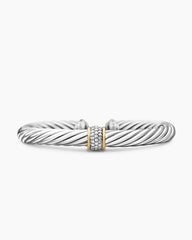 Classic Cable Station Bracelet in Sterling Silver with 18K Yellow Gold and Pavé Diamonds, 7mm