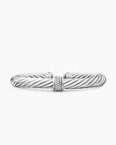 Classic Cable Station Bracelet in Sterling Silver with Pavé Diamonds, 7mm