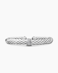 Classic Cable Station Bracelet in Sterling Silver with Pavé Diamonds, 7mm