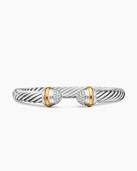 Classic Cable Bracelet in Sterling Silver with 18K Yellow Gold and Pavé Diamond Domes, 7mm