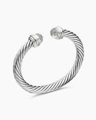 Classic Cable Bracelet in Sterling Silver with Pavé Diamond Domes, 7mm