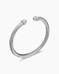 Classic Cable Bracelet in Sterling Silver with Pavé Diamond Domes, 5mm