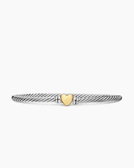 Classic Cable Heart Station Bracelet in Sterling Silver with 18K Yellow Gold, 3mm